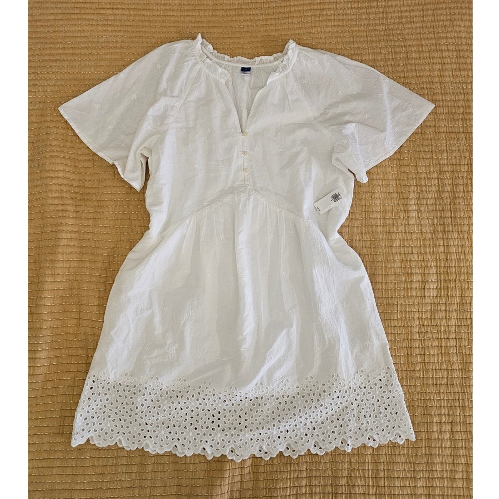 Old Navy White Eyelet Mini Dress Cotton Embroidered Babydoll NWT Cottagecore